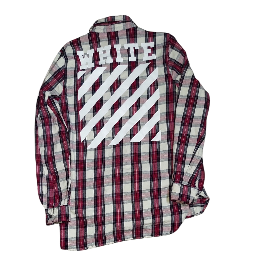 SS15 Off-White | Virgil Abloh | Button Up Flannel | Hazard Paint Logo | Oversize